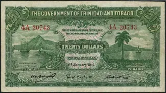 Trinidad and Tobago 20 Dollars, 1943