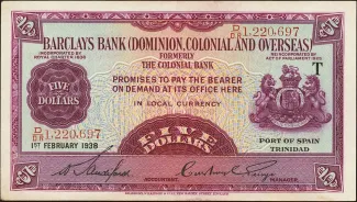 Trinidad and Tobago 5 Dollars, 1937-1941