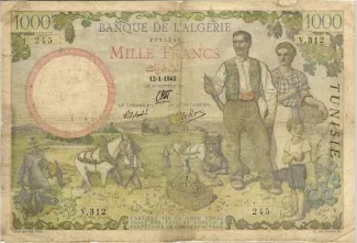 Tunisia 1.000 Francs, 1942 image