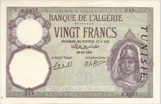 Tunisia 20 Francs, 1941 image