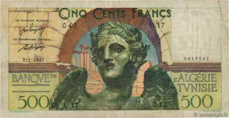 Tunisia 500 Francs, 1947 image