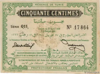 Tunisia 50 Centimes, 1919 image
