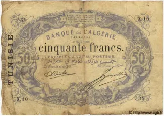Tunisia 50 Francs, 1908 image