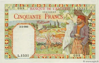 Tunisia 50 Francs, 1945 image