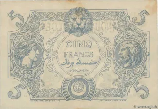 Tunisia 5 Francs, 1903-1925 reverse