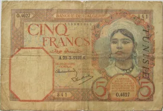 Tunisia 5 Francs, 1942 image