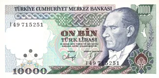 Turkey 10.000 Lira, 1993 obverse