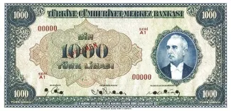 Turkey 1.000 Lira, 1946 obverse