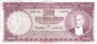 Turkey 1.000 Lira, 1953 obverse