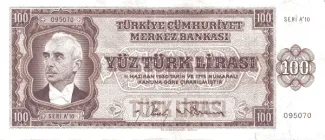 Turkey 100 Lira, 1942 obverse