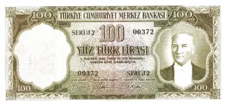 Turkey 100 Lira, 1956 obverse