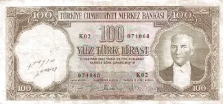 Turkey 100 Lira, 1958 obverse