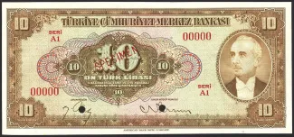 Turkey 10 Lira, 1948 obverse
