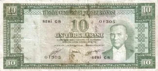 Turkey 10 Lira, 1952 obverse