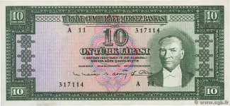 Turkey 10 Lira, 1960-1963 obverse