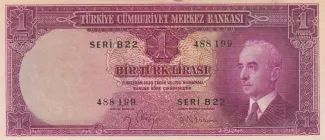 Turkey 1 Lira, 1942 obverse