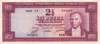 Turkey 2 Lira, 1952 obverse
