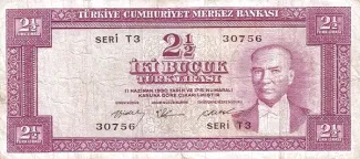 Turkey 2 Lira, 1955 obverse