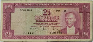 Turkey 2 Lira, 1957 obverse