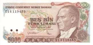 Turkey 5.000 Lira, 1985-1988 obverse
