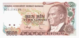 Turkey 5.000 Lira, 1990 obverse