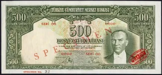 Turkey 500 Lira, 1939 obverse