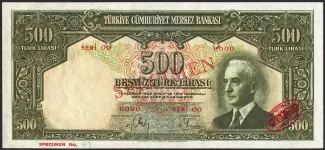 Turkey 500 Lira, 1940 obverse