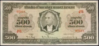 Turkey 500 Lira, 1946 obverse