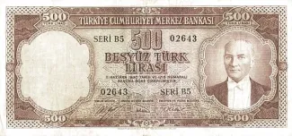Turkey 500 Lira, 1953 obverse