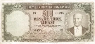 Turkey 500 Lira, 1959 obverse