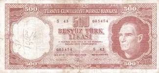 Turkey 500 Lira, 1962 obverse