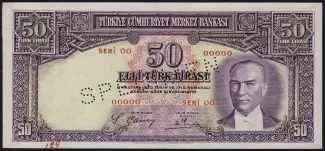 Turkey 50 Lira, 1938 obverse