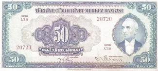 Turkey 50 Lira, 1947 obverse