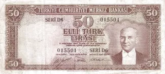 Turkey 50 Lira, 1951 obverse