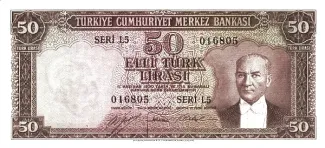 Turkey 50 Lira, 1953 obverse