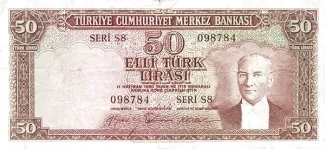 Turkey 50 Lira, 1956 obverse