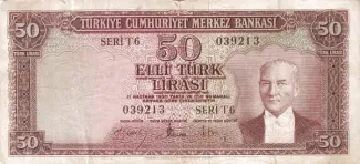 Turkey 50 Lira, 1957 obverse