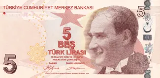 Turkey 5 Lira, 2009 obverse
