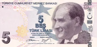 Turkey 5 Lira, 2013-2024 obverse
