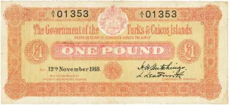 Turks and Caicos Islands 1 Pound, 1918 obverse