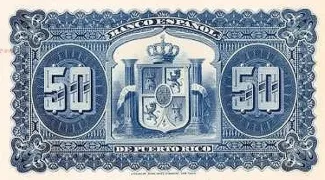Puerto Rico 50 Pesos, 1889-1890 reverse