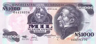 Uruguay 1.000 Nuevos Pesos, 1991-1992 obverse