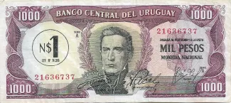 Uruguay 1 Nuevo Peso, 1975 obverse