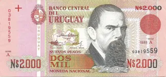 Uruguay 2.000 Nuevos Pesos, 1989 obverse