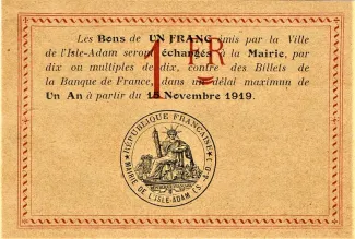 Val-d'Oise, Department of 1 Franc, 1919 reverse