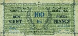 Vanuatu 100 Francs, 1943