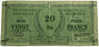 Vanuatu 20 Francs, 1943
