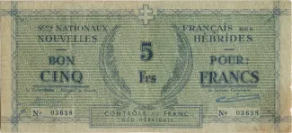 Vanuatu 5 Francs, 1943