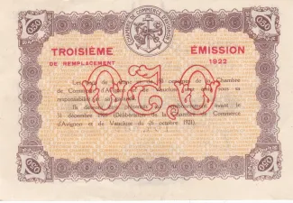 Vaucluse, Department of 50 Centimes, 1922 reverse
