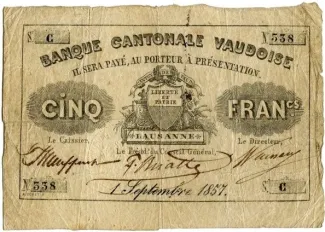 Vaud 5 Francs, 1857-1860